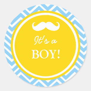 Mustache chevron baby boy shower classic round sticker