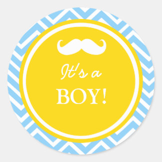 Mustache chevron baby boy shower classic round sticker