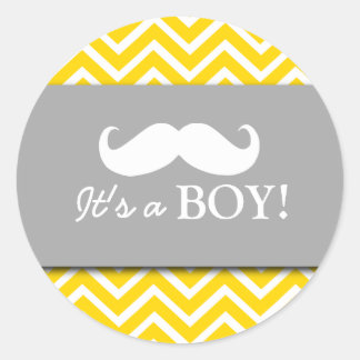 Mustache chevron baby boy shower classic round sticker