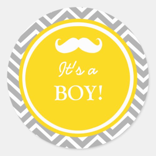 Mustache chevron baby boy shower classic round sticker