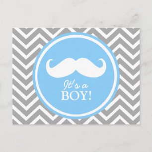Mustache chevron baby boy shower invitation postcard
