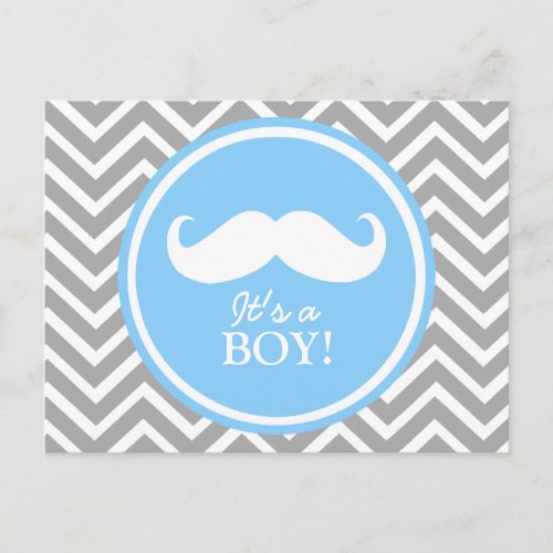 Mustache chevron baby boy shower invitation postcard