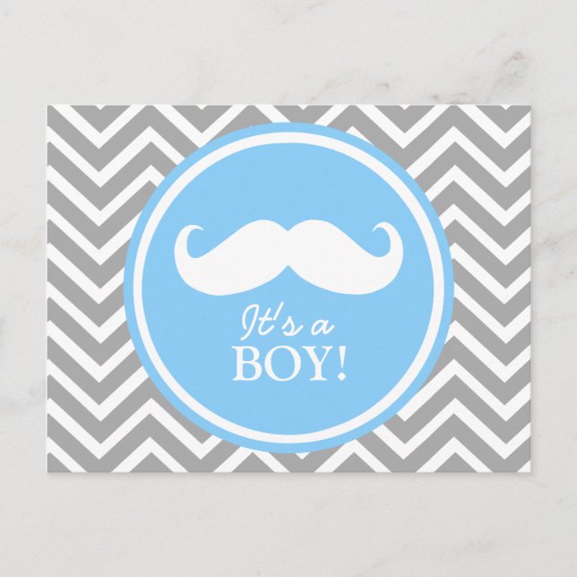 Mustache chevron baby boy shower invitation postcard (Front)