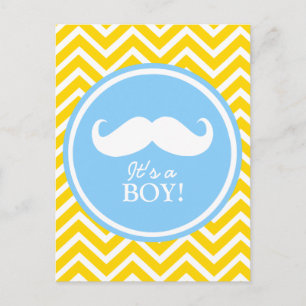 Mustache chevron baby boy shower invitation postcard