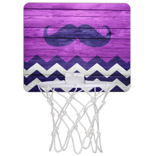 Mustache Chevron Stripes Wood 3 Mini Basketball Hoop