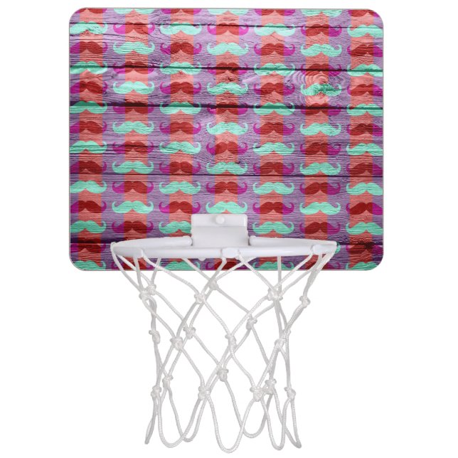 Mustache Chevron Stripes Wood #7 Mini Basketball Hoop (Front)