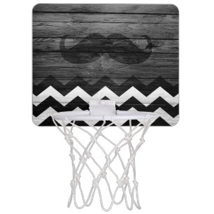 Mustache Chevron Stripes Wood Mini Basketball Hoop