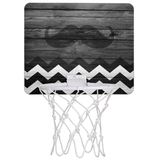 Mustache Chevron Stripes Wood Mini Basketball Hoop (Front)