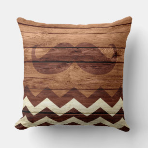 Mustache Chevron Vintage Wooden #3 Throw Pillow