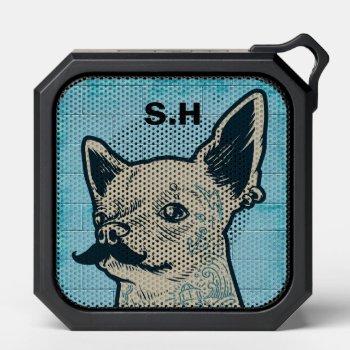 Mustache Chihuahua Graffiti Monogram Bluetooth Speaker by DippyDoodle at Zazzle