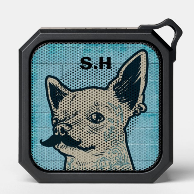 Mustache Chihuahua Graffiti Monogram Bluetooth Speaker (Front)