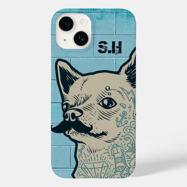 Mustache Chihuahua Graffiti Monogram Case-Mate iPhone Case (Back)