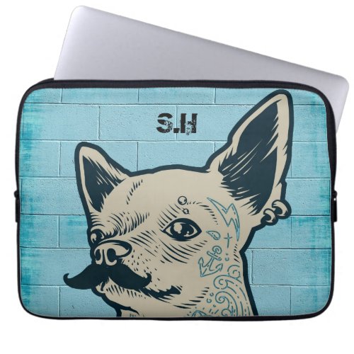 Mustache Chihuahua Graffiti Monogram Laptop Sleeve