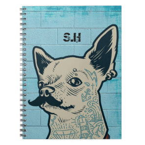 Mustache Chihuahua Graffiti Monogram Notebook