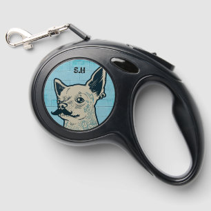 Mustache Chihuahua Graffiti Monogram Retractable Pet Leash