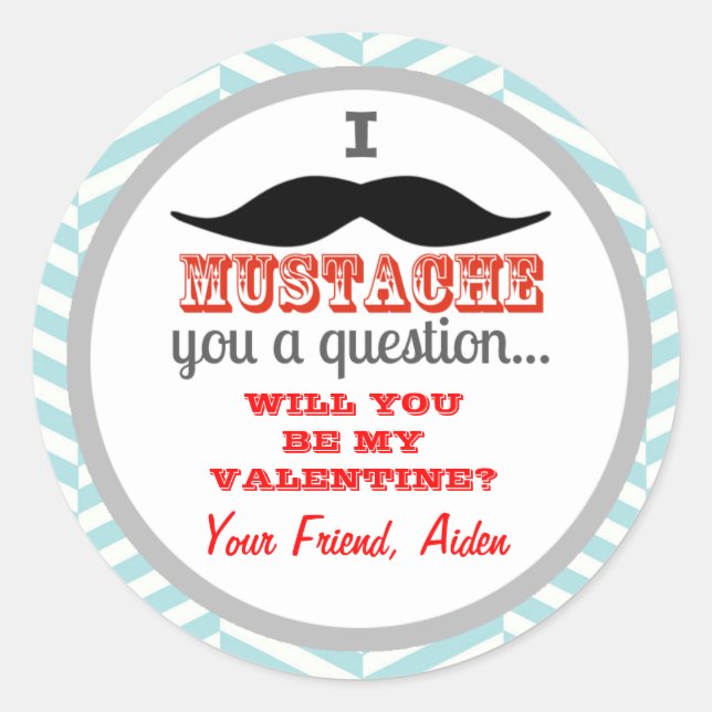 Mustache Children's Valentine's Day Sticker (Front)