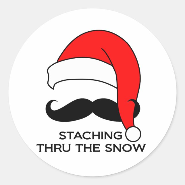 Mustache Christmas - Staching thru the snow Classic Round Sticker (Front)