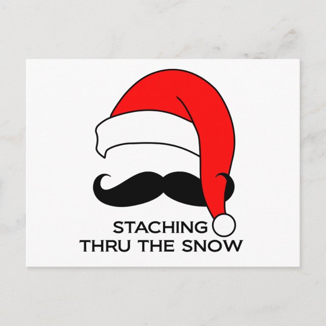 Mustache Christmas - Staching thru the snow Holiday Postcard (Front)