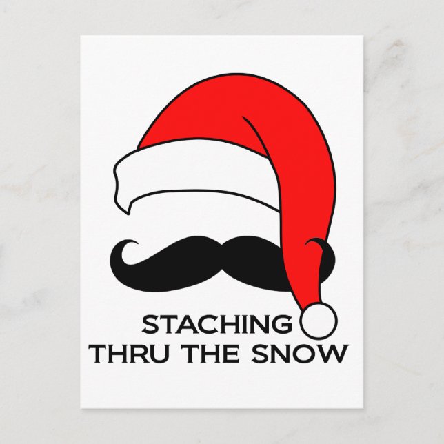 Mustache Christmas - Staching thru the snow Holiday Postcard (Front)