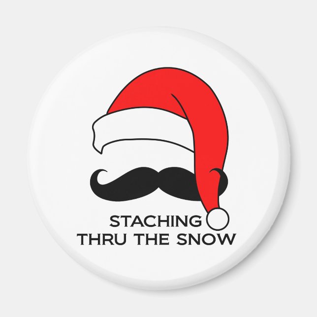 Mustache Christmas - Staching thru the snow Magnet (Front)