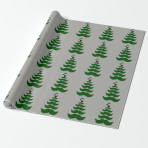 Mustache Christmas Tree Beard Man Topper Green Wrapping Paper