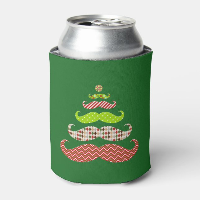 Mustache Christmas tree holiday Can Cooler (Can Front)