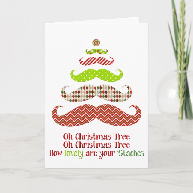 Mustache Christmas Tree - Holiday Card (Front)