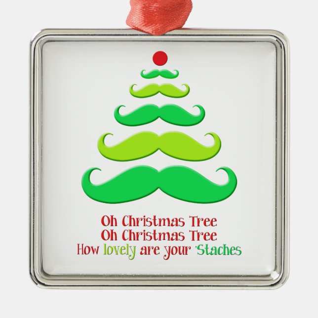 Mustache Christmas Tree Holiday Ornament (Front)