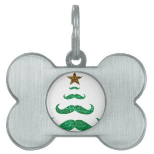 mustache christmas tree pet name tag