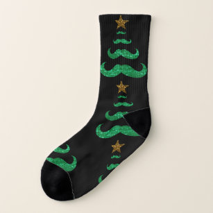 mustache christmas tree socks