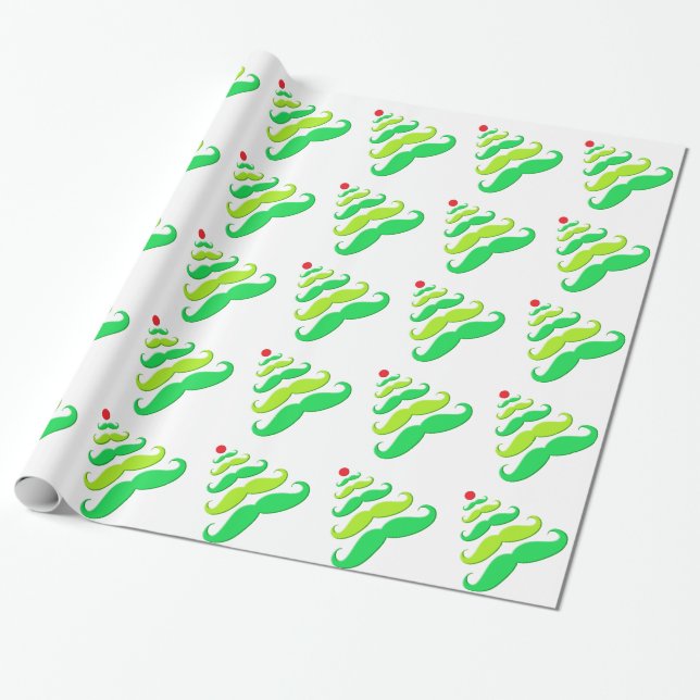 Mustache Christmas Tree Wrapping Paper (Unrolled)