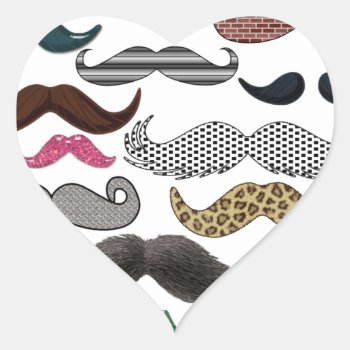 Mustache Collage Mustaches Popular Add Color Text Heart Sticker by Lorriscustomart at Zazzle