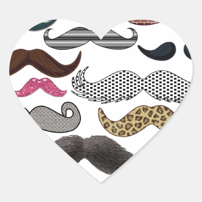 Mustache Collage Mustaches Popular Add Color Text Heart Sticker (Front)