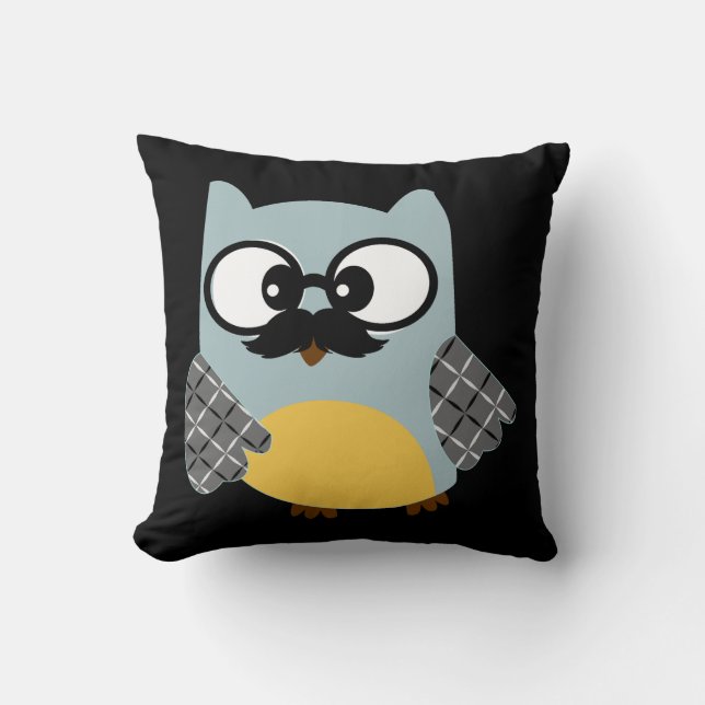 Mustache Colorful Custom Owl Throw Pillow (Front)