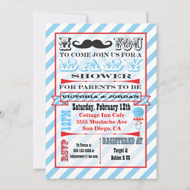 Mustache Couples Baby Shower Invitations (Front)