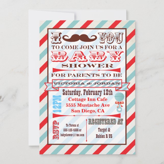 Mustache Couples Baby Shower Invitations (Front)