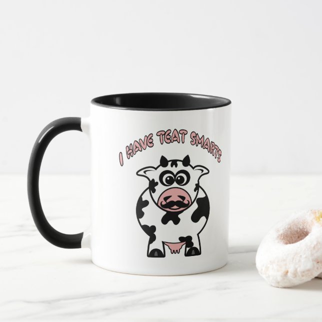 Mustache Cow Teat Smarts Mug (With Donut)