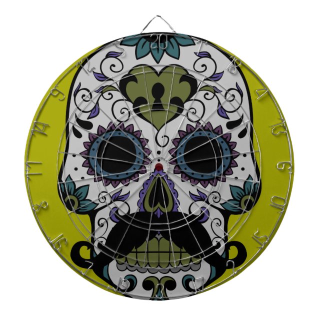 Mustache Day of the Dead Dartboard With Darts (Front)
