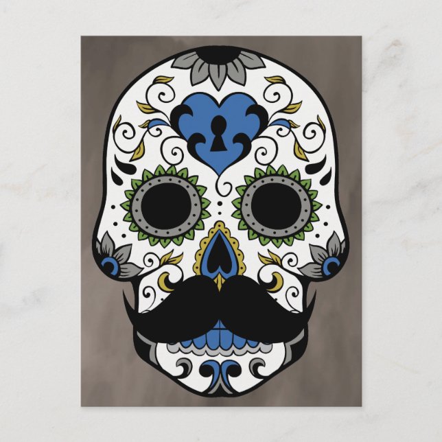 Mustache Day of the Dead Sugar Skull Postcard (Front)