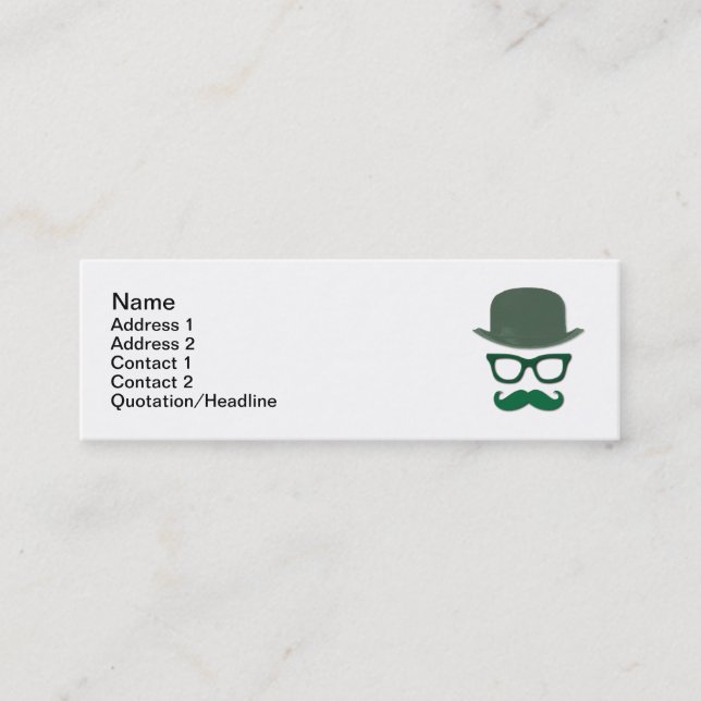Mustache, Derby and Eye Glasses Mini Business Card (Front)