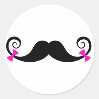 Mustache design with pink bows classic round sticker