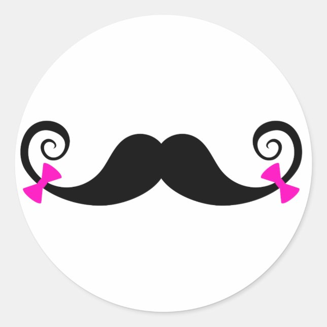 Mustache design with pink bows classic round sticker (Front)