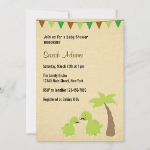 Mustache Dinosaur Theme Baby Shower Invitation