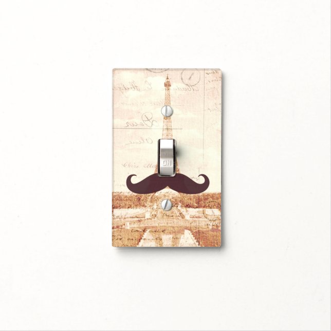 Mustache Eiffel Tower Light Switch Cover (In Situ)