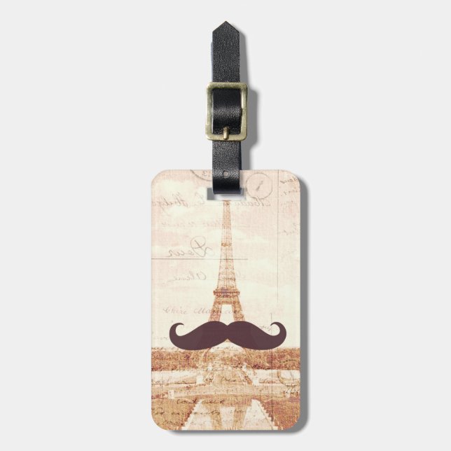 Mustache Eiffel Tower Luggage Tag (Front Vertical)