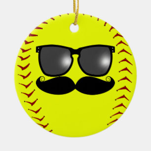 Mustache Fastpitch Softball Ornament