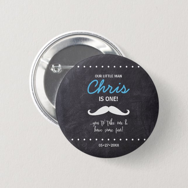 Mustache first birthday, Chalkboard background Button (Front & Back)