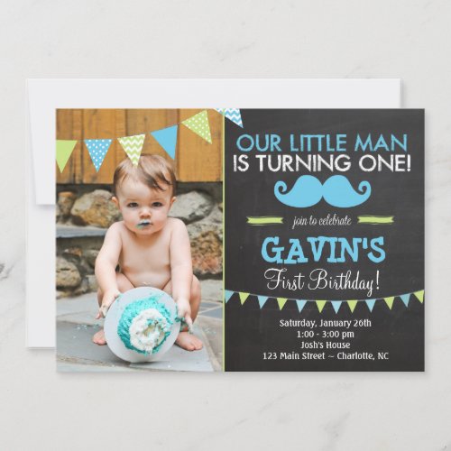 Mustache First Birthday Invitation