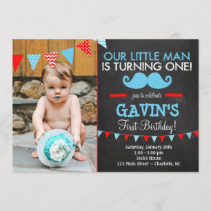 Mustache First Birthday Invitation