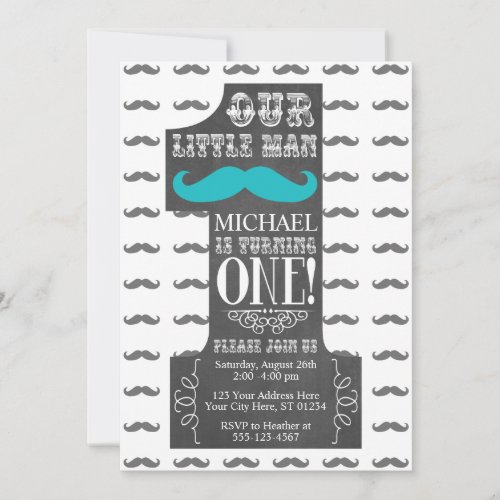 Mustache First Birthday Invitation with Envelopes